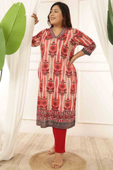 Plus Size Red Floral Motif Kurta