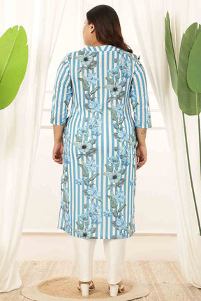 Plus Size Blue Floral Stripes Kurta