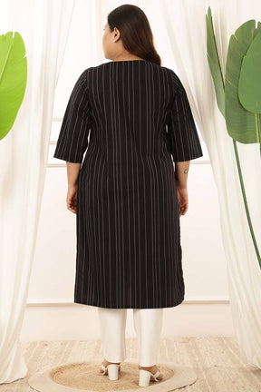 Plus Size Black Stripe Cotton Kurta