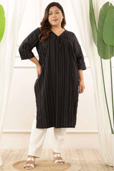 Plus Size Black Stripe Cotton Kurta