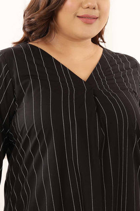 Plus Size Black Stripe Cotton Kurta