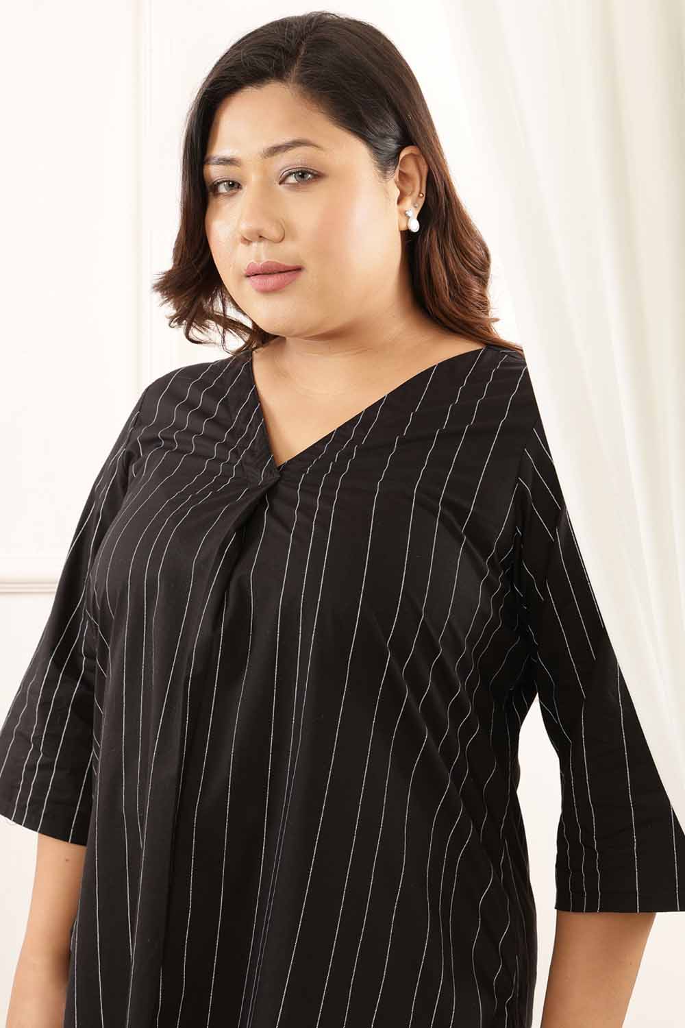 Plus Size Plus Size Black Stripe Cotton Kurta