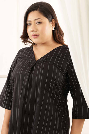 Plus Size Black Stripe Cotton Kurta