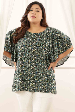 Plus Size Olive Floral Flare Top