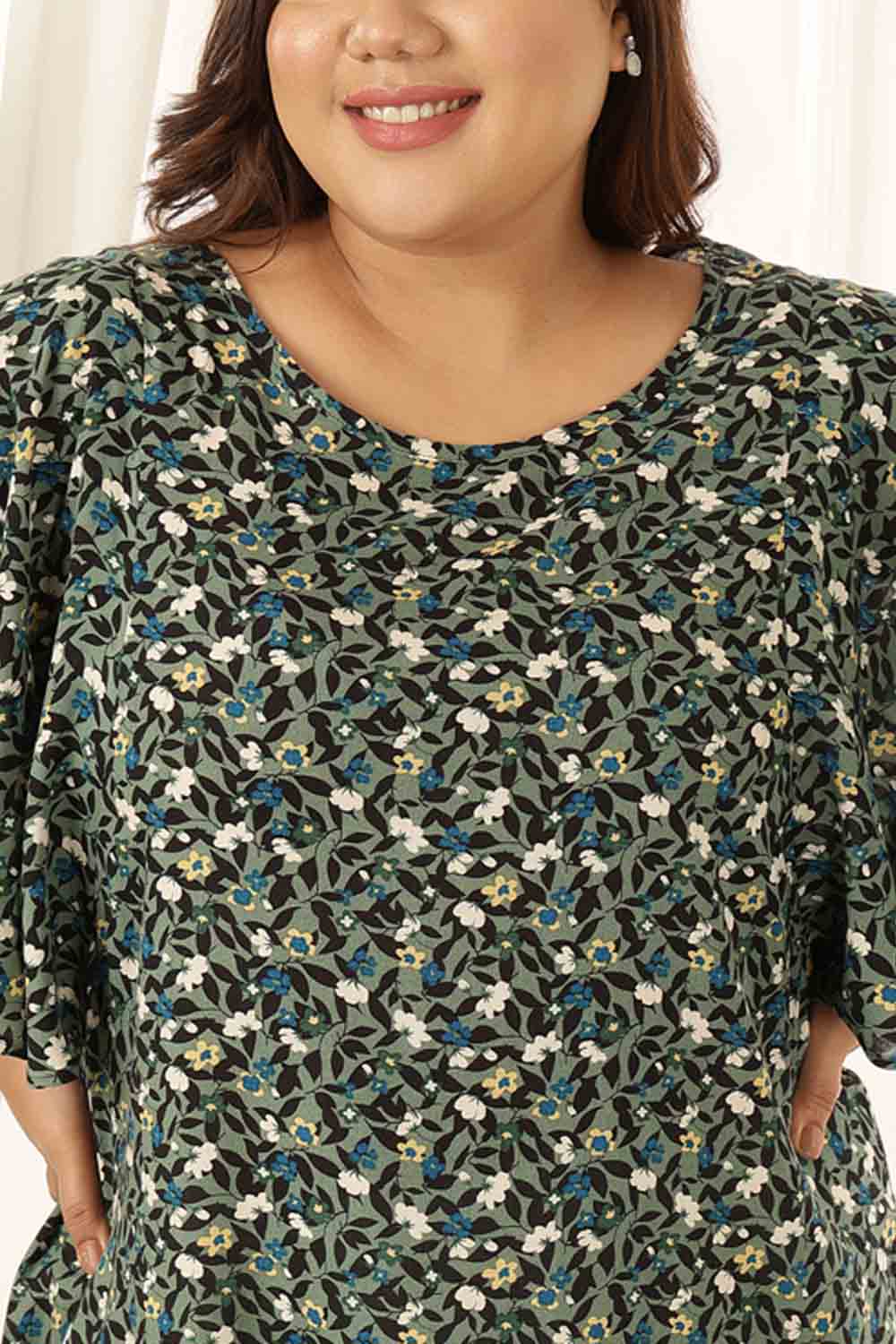 Plus Size Olive Floral Flare Top