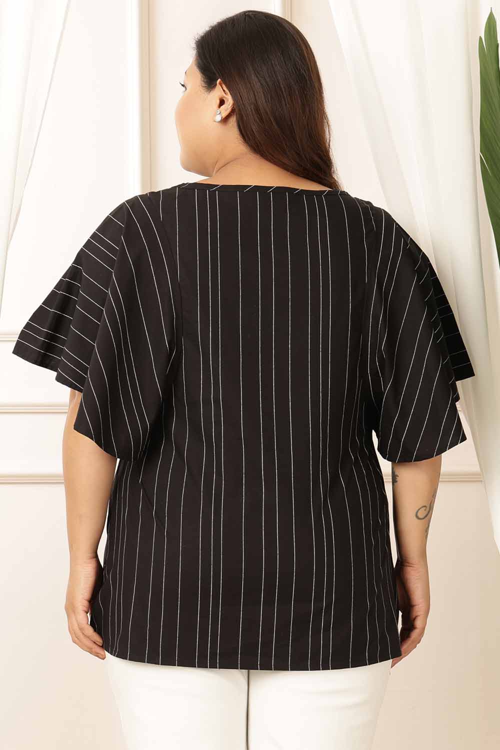 Plus Size Black Stripe Cotton Top