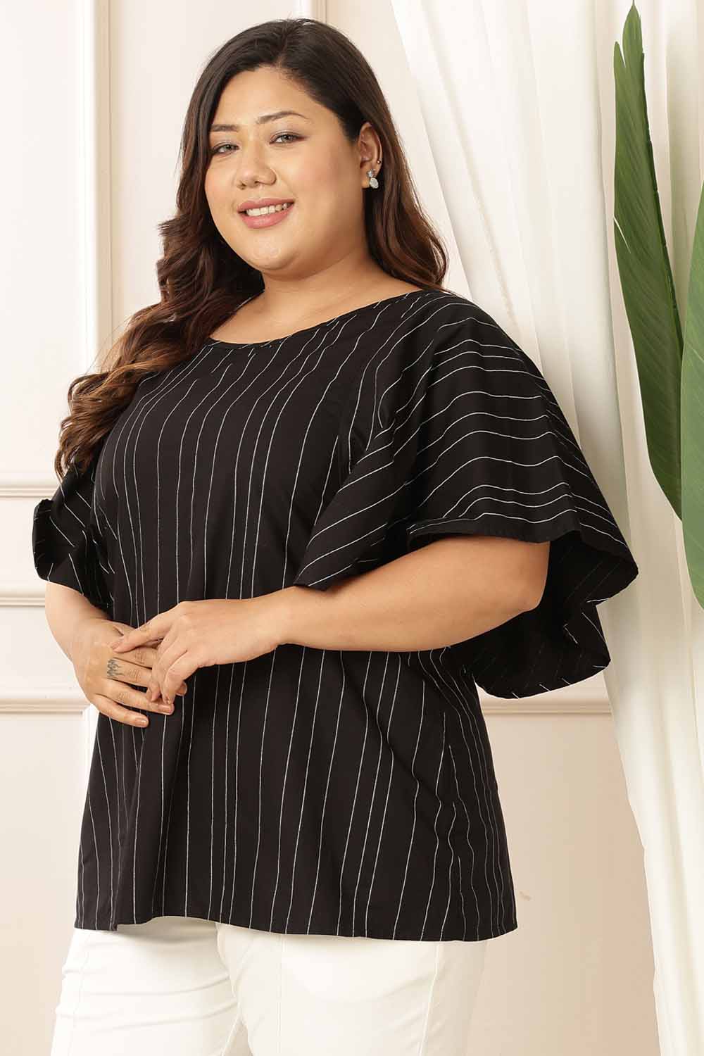 Plus Size Plus Size Black Stripe Cotton Top