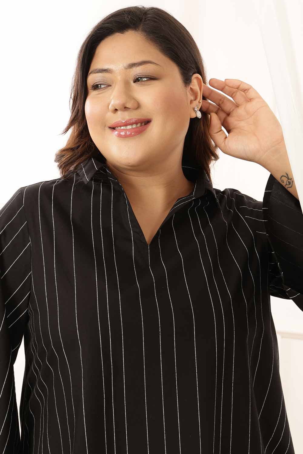 Comfortable Plus Size Black Stripe Top