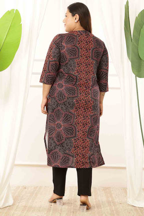 Plus Size Maroon Floral V Neck Kurta