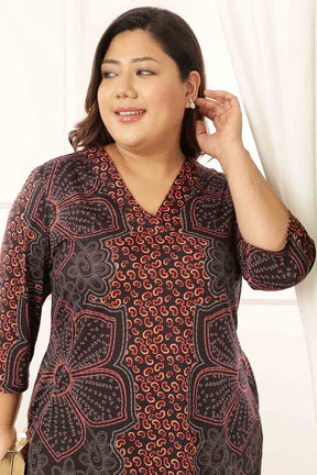 Plus Size Maroon Floral V Neck Kurta