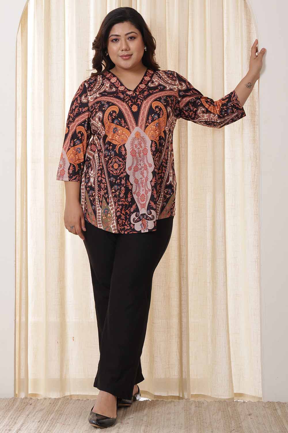 Plus Size Black Orange Top