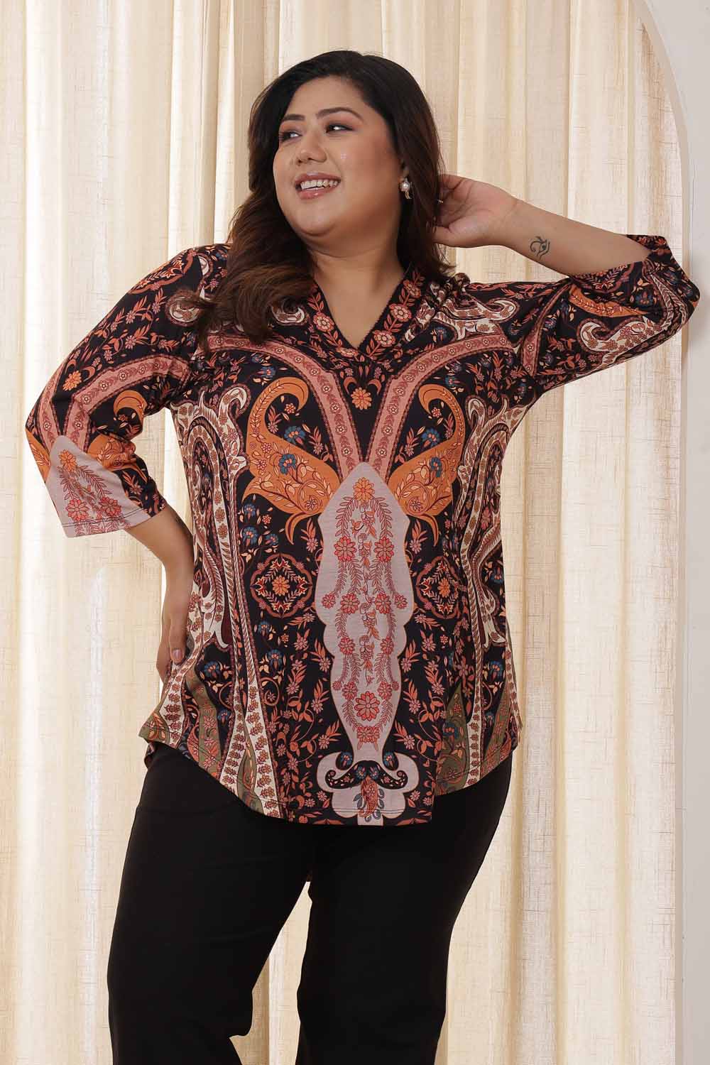 Plus Size Plus Size Black Orange Top