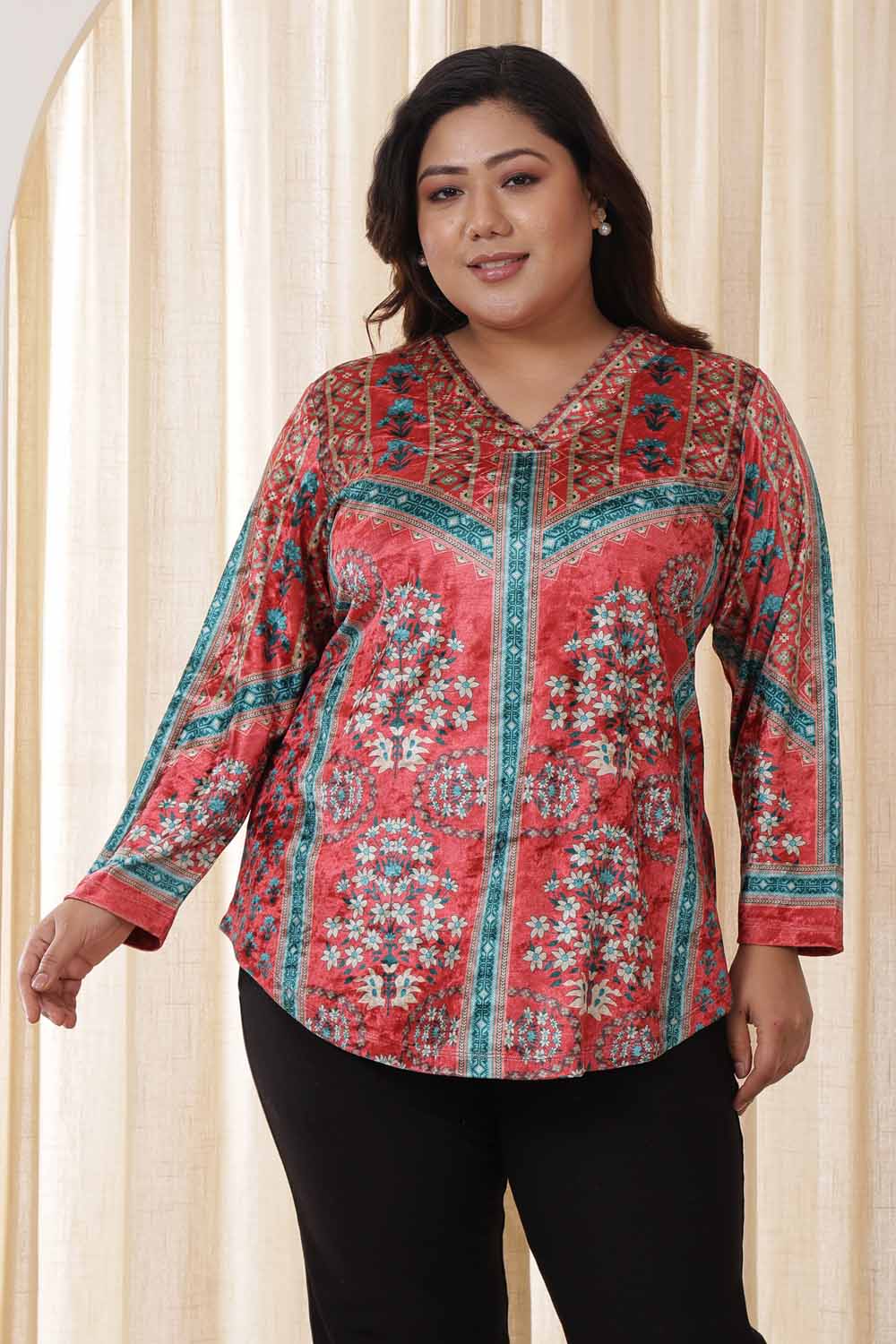 Plus Size Red Teal Velvet Top