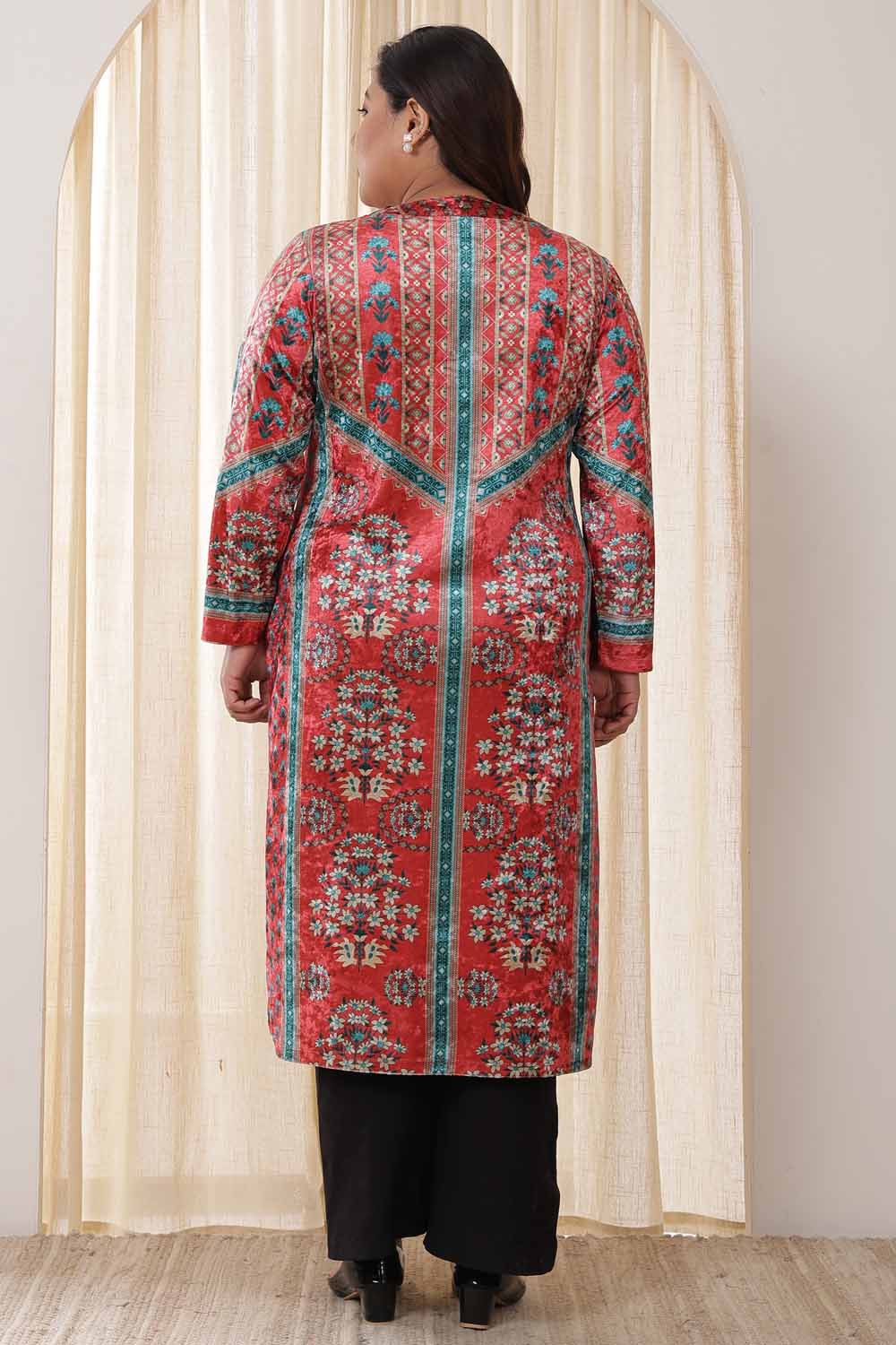 Plus Size Red Teal Velvet Kurta