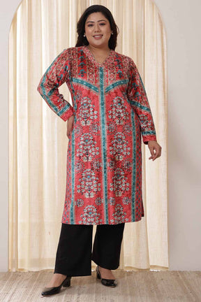 Plus Size Red Teal Velvet Kurta