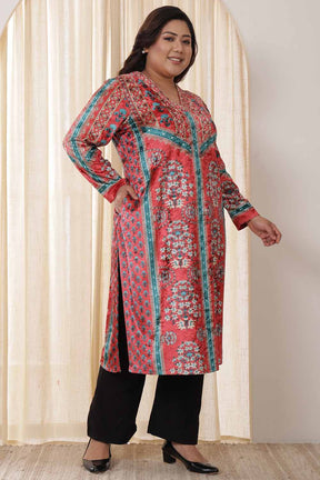 Plus Size Red Teal Velvet Kurta