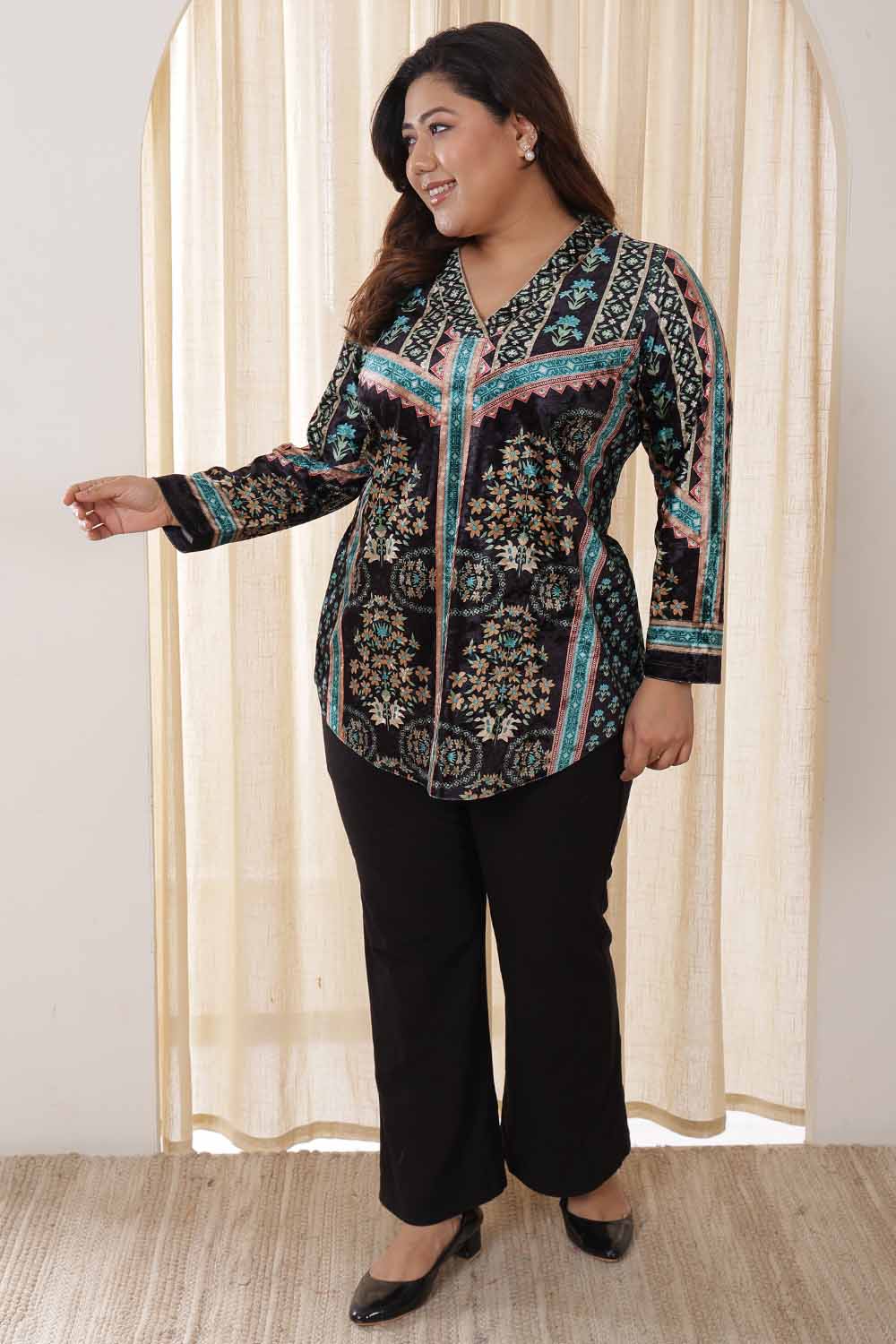 Plus Size Black Blue Velvet Top