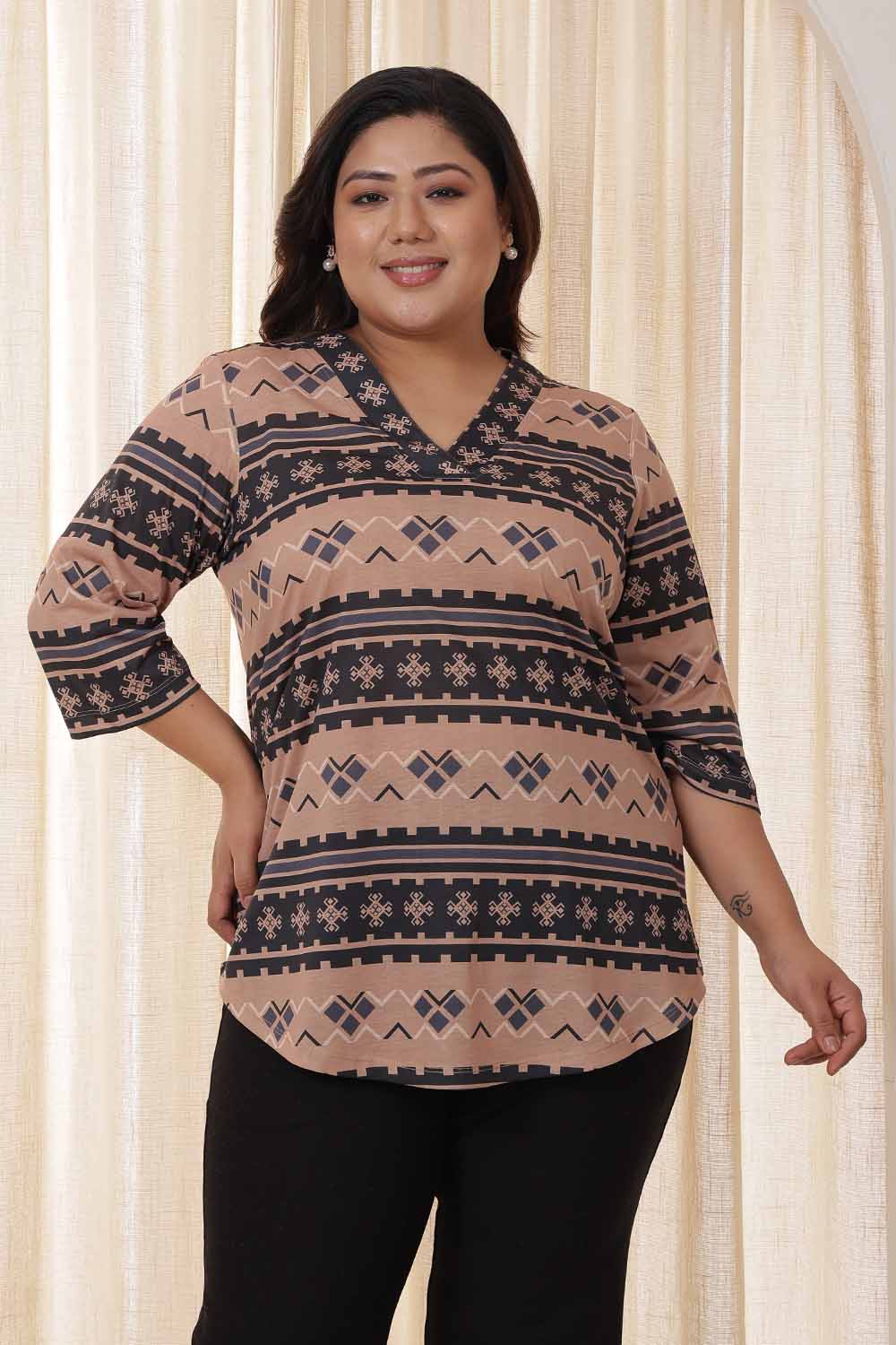 Plus Size Beige Black Top for Women