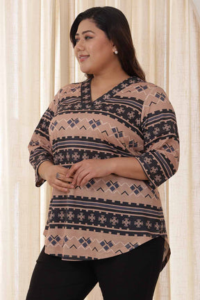 Plus Size Beige Black Top