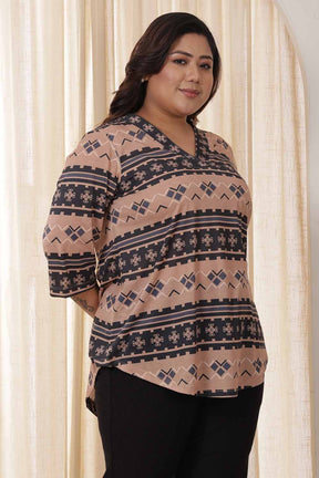 Plus Size Beige Black Top