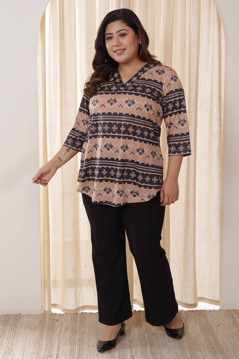 Plus Size Plus Size Beige Black Top