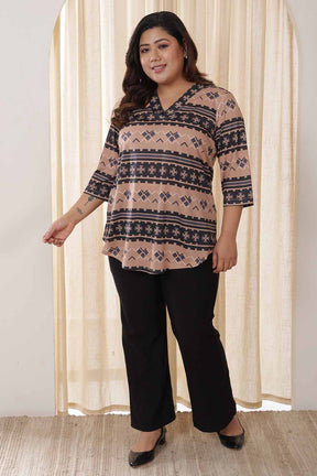 Plus Size Beige Black Top