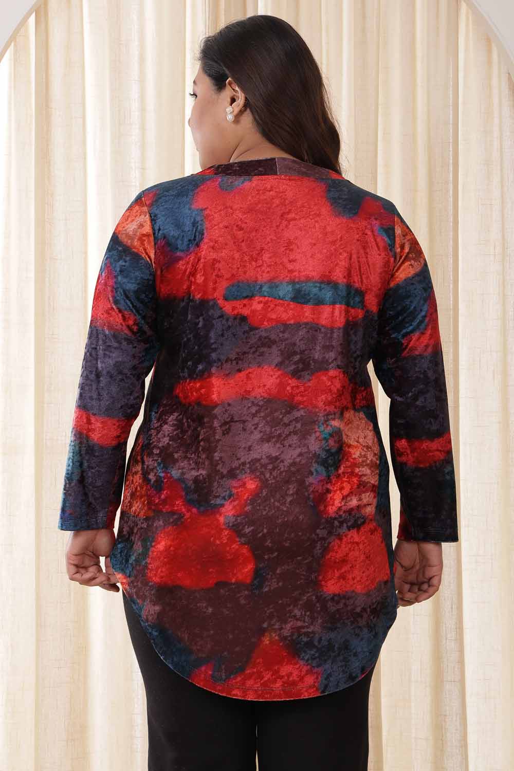 Plus Size Red Abstract Velvet Top