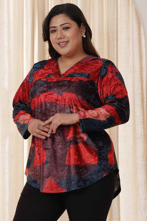 Plus Size Red Abstract Velvet Top