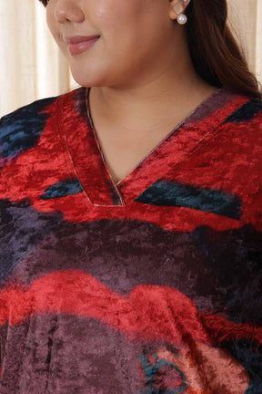 Plus Size Red Abstract Velvet Top