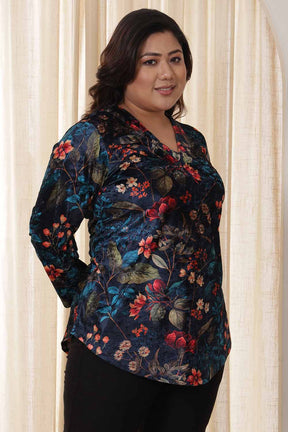 Plus Size Blue Floral Velvet Top