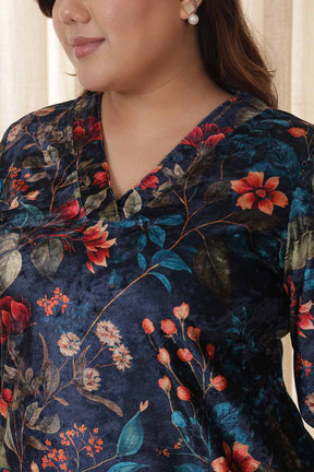 Plus Size Blue Floral Velvet Top