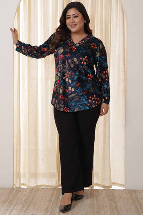 Plus Size Blue Floral Velvet Top