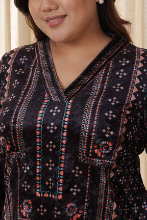 Plus Size Black Ethnic Velvet Top