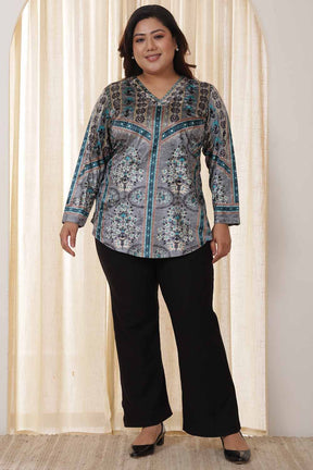 Plus Size Blue Grey Velvet Top