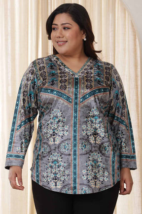 Plus Size Blue Grey Velvet Top