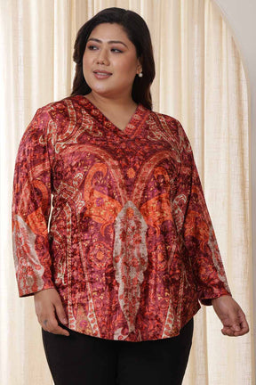 Plus Size Orange Ethnic Velvet Top