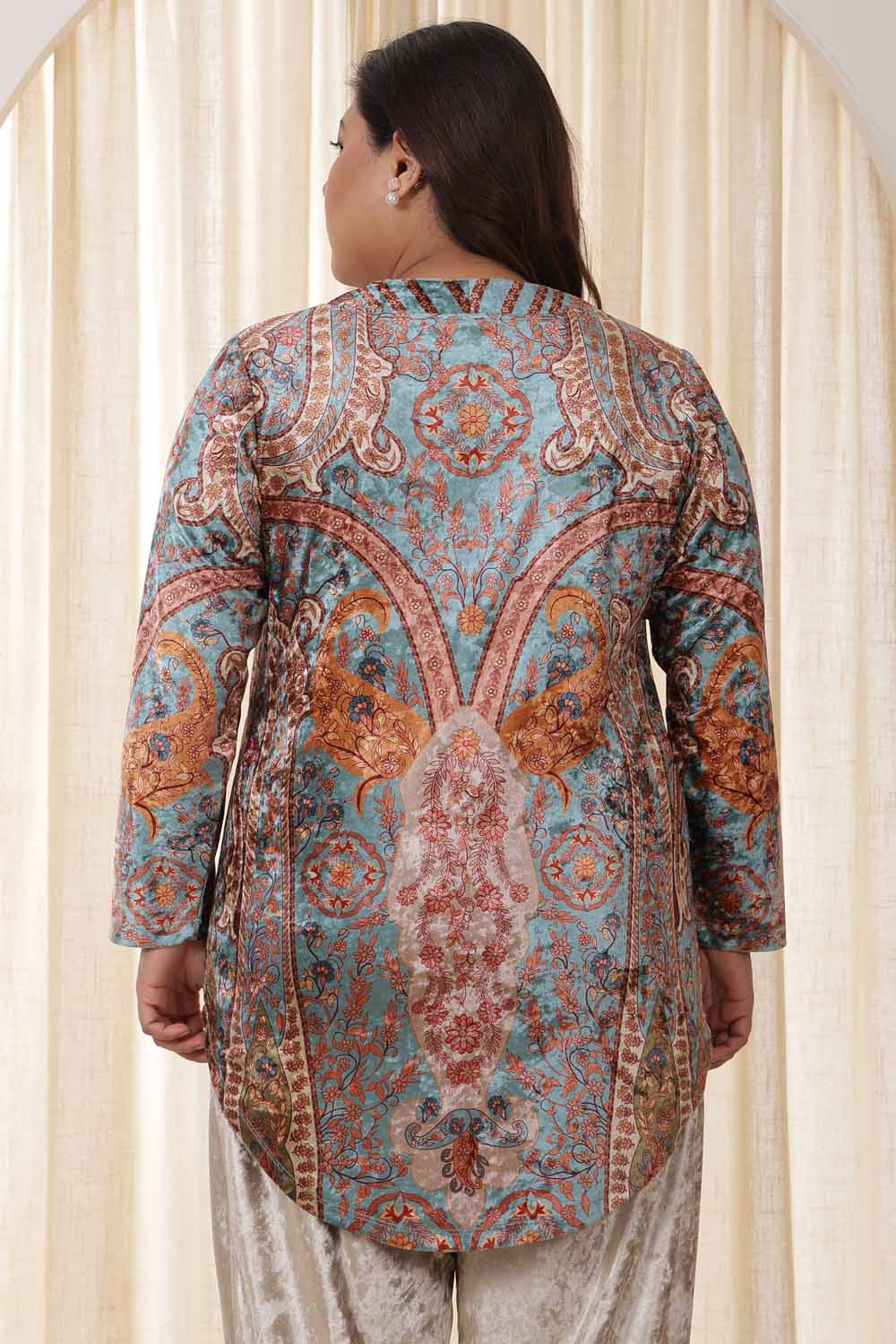 Plus Size Multicolor Ethnic Velvet Top