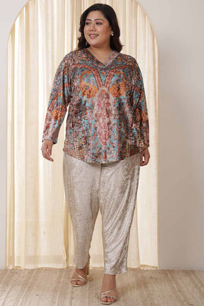 Plus Size Multicolor Ethnic Velvet Top