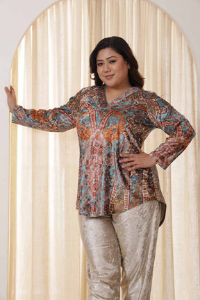 Plus Size Multicolor Ethnic Velvet Top