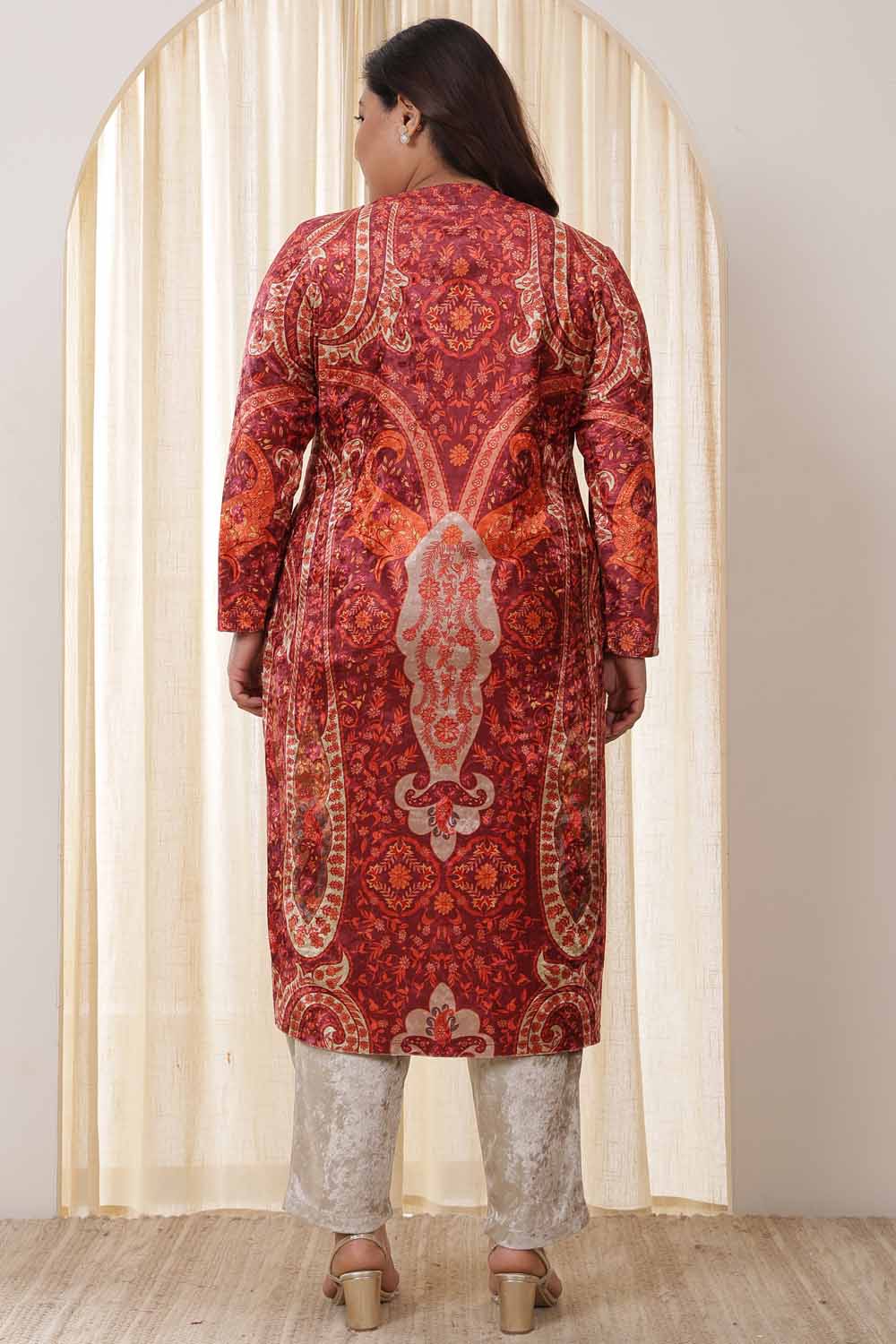 Plus Size Orange Ethnic Velvet Kurta