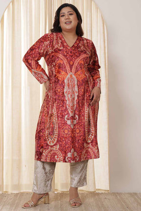 Plus Size Orange Ethnic Velvet Kurta