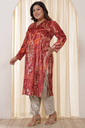 Plus Size Orange Ethnic Velvet Kurta