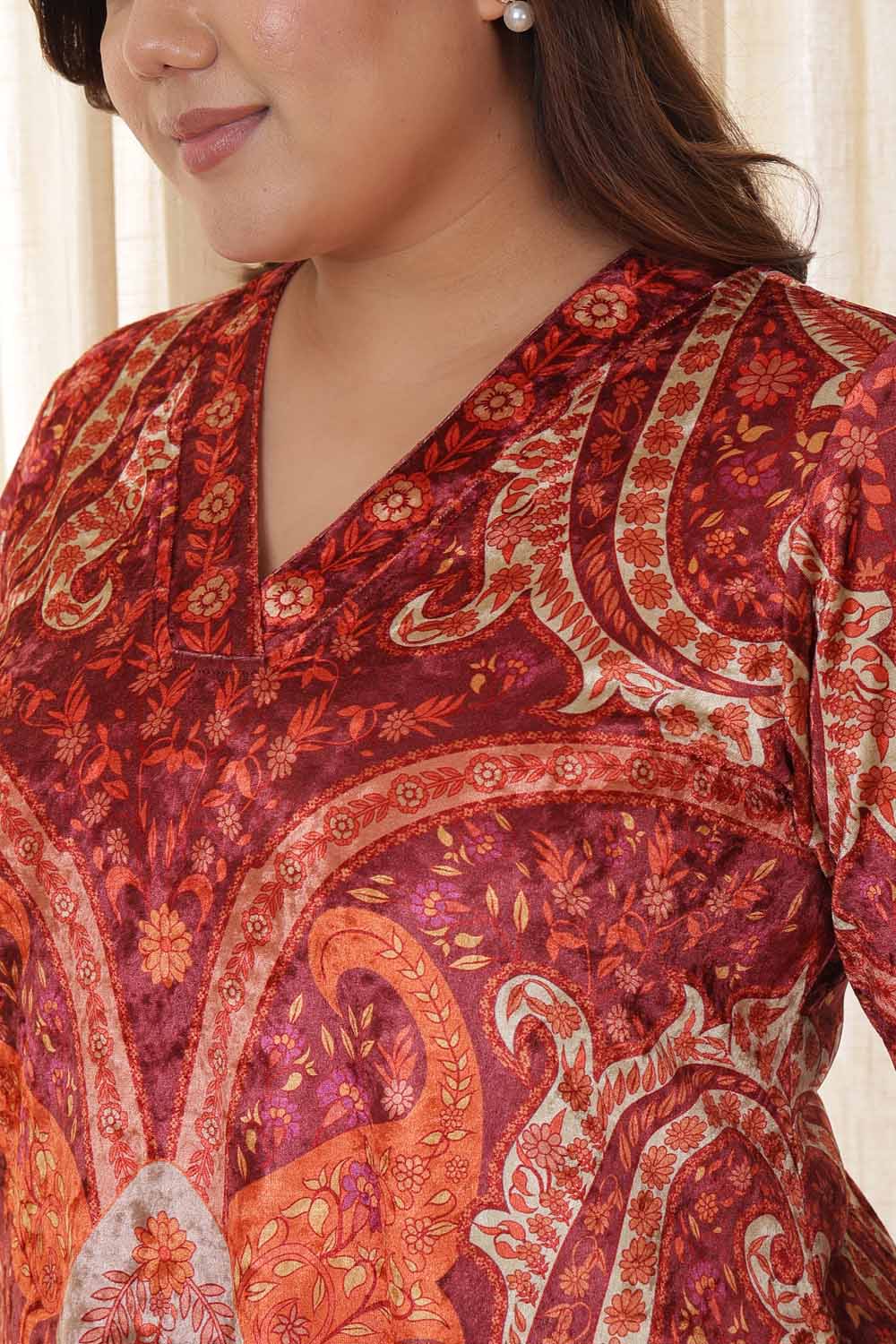 Comfortable Plus Size Orange Ethnic Velvet Kurta