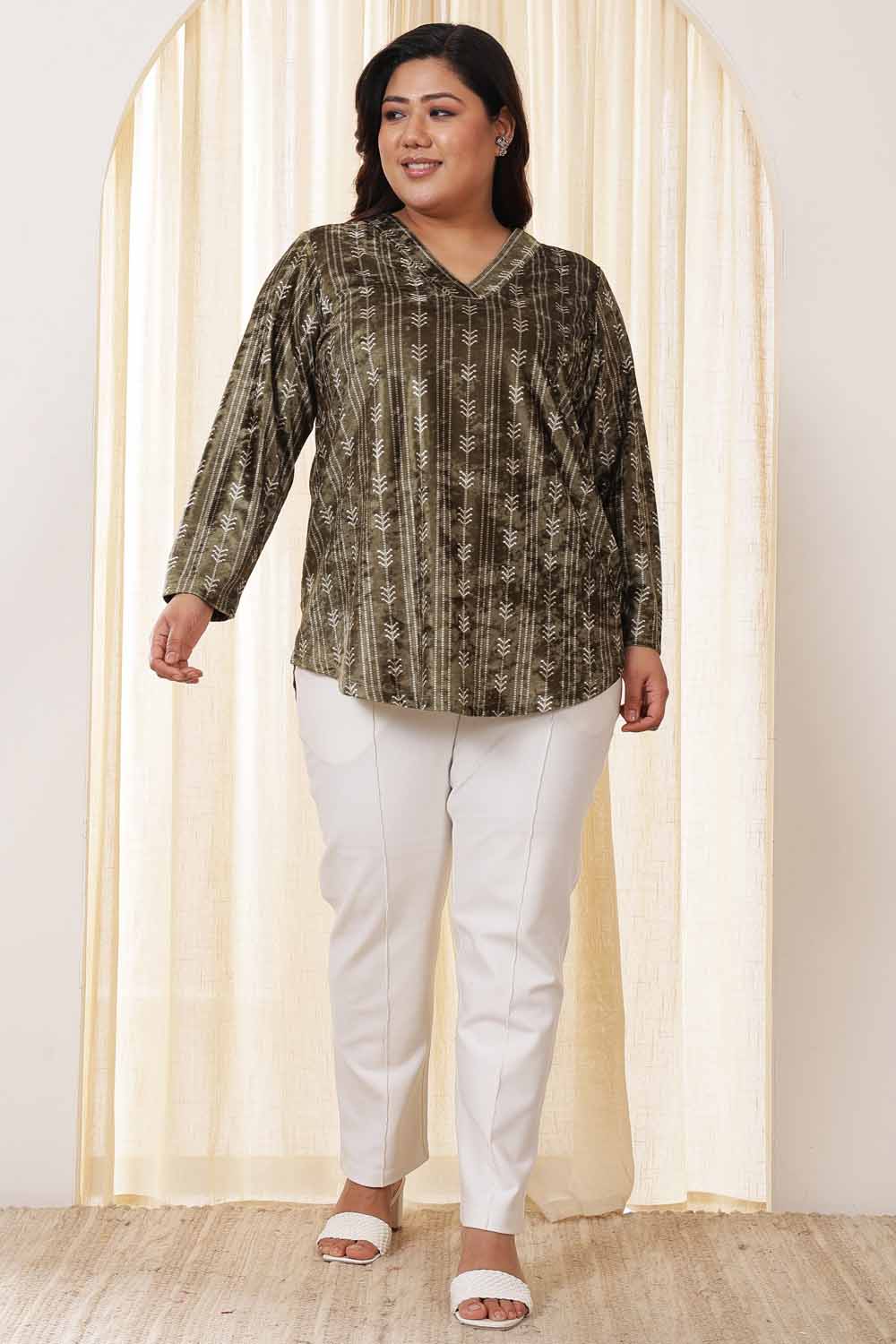 Plus Size Olive Green Velvet Top