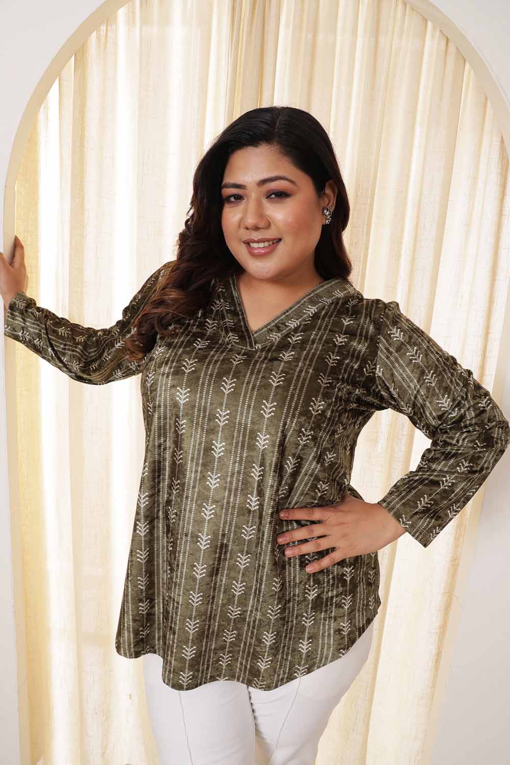 Plus Size Olive Green Velvet Top