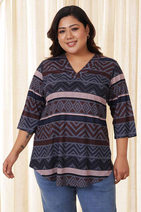 Plus Size Dark Geometric Top