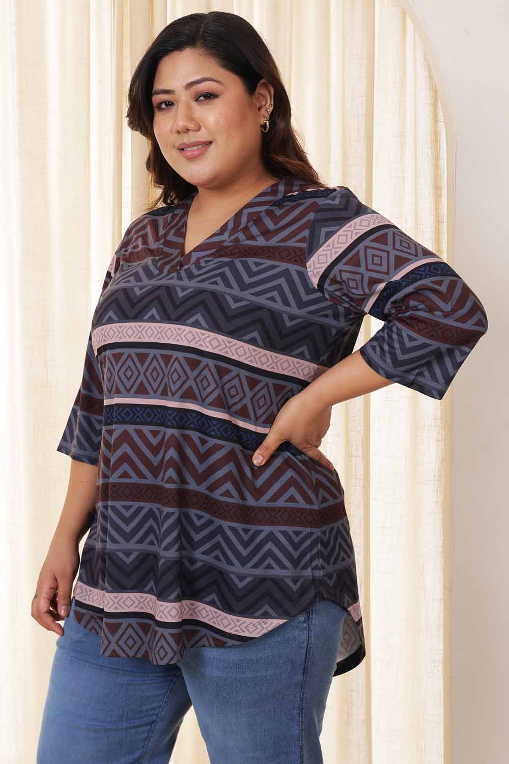 Buy Plus Size Dark Geometric Top