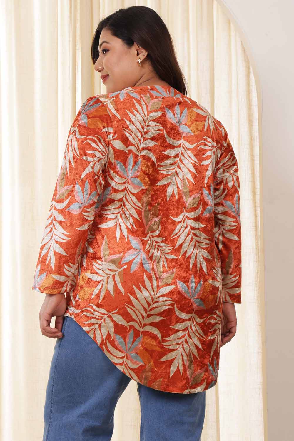 Plus Size Orange Floral Velvet Top