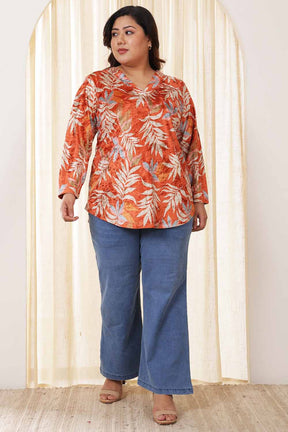 Plus Size Orange Floral Velvet Top