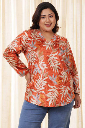 Plus Size Orange Floral Velvet Top